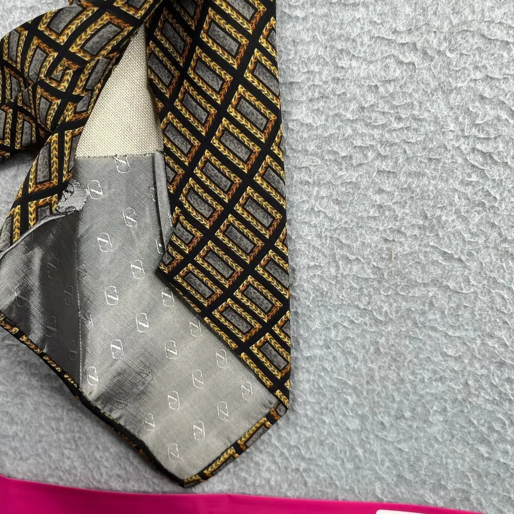 Valentino Cravatte Silk Necktie Made In Italy Black Gold Geometric Tie